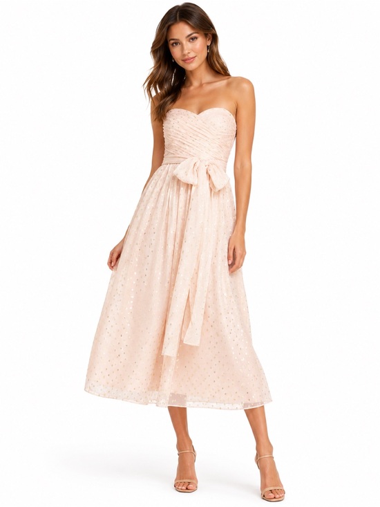 Jill Stuart Dresses & Skirts - Jill Stuart Y2K Silk Ballerina Pink Strapless Metallic Dot Tea Length Dress